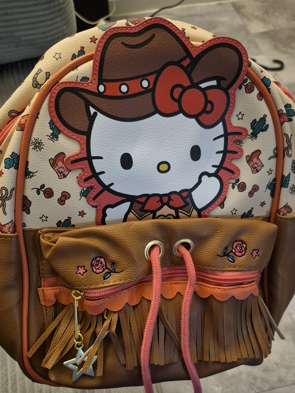 Hello Kitty Brown & Cream Cowgirl Fringe Kids Backpack